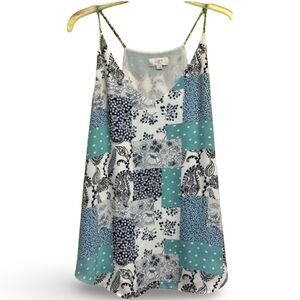 LOFT Patchwork Paisley Tank Top Womens Large Blue White Cami Sleeveless Summer